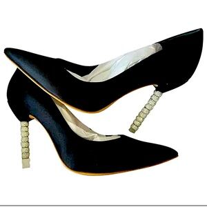 Elegant Black Satin Heels with Rhinestone Accents ✨